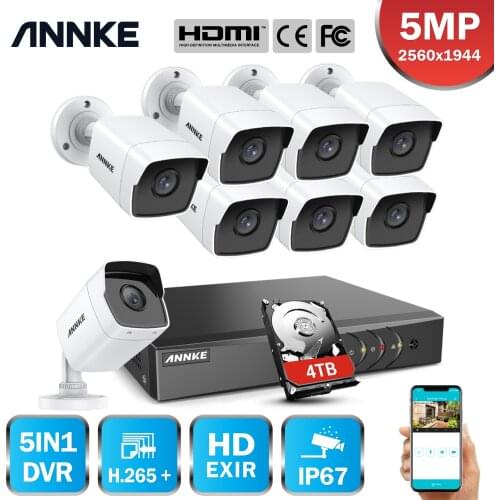 ANNK H.265+ 5MP Lite Ultra HD 8CH DVR CCTV Security System 8PCS Outdoor 5MP EXIR Night Vision Camera Video Surveillance Kit