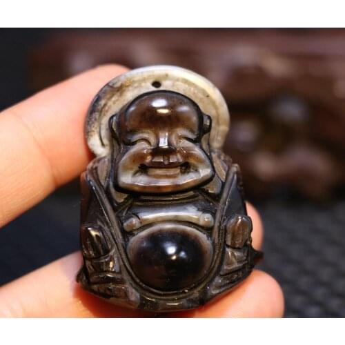 Big Treasure Talisman energy Tibetan Onyx Happy Larghing Buddha Hand Carving Pendant Timestown