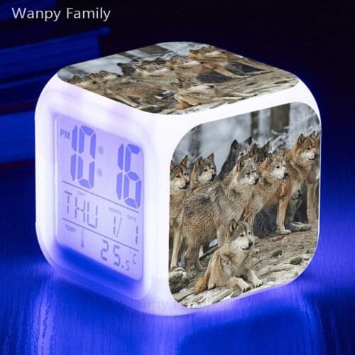 Wolves Alarm Clock Multifunction Desktop Electronic watches Clocks For Kids Gift 7 Color Glowing LED Digital Alarm Clocks