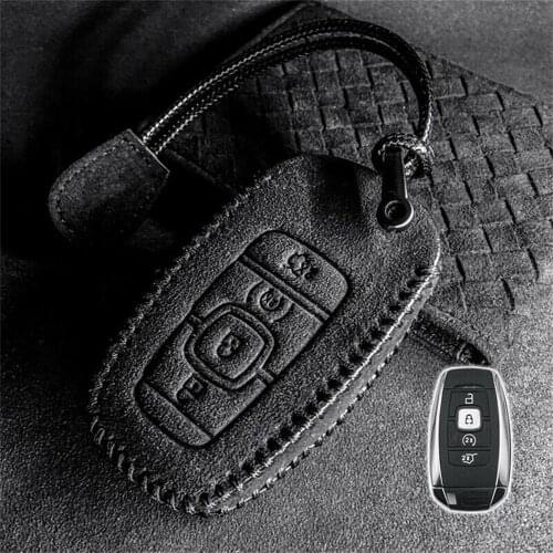 Real Alcantara Suede Leather Remote Start Car Key Fob Case Auto Accessories Shell For Lincoln MKC MKZ MKX Navigator Continen