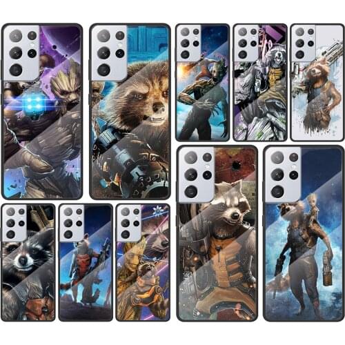 Rocket Raccoon Marvel for Samsung Galaxy S21 Ultra Plus A72 A52 4G 5G M51 M31 M21 Luxury Tempered Glass Phone Case Cover