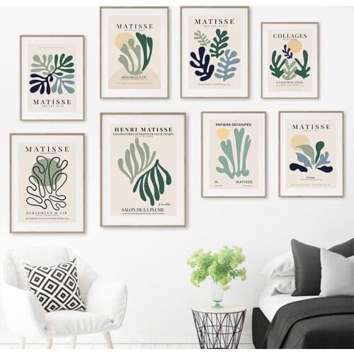 Color Block Plant Coral Matisse Wall Art Canvas Painting Abstract Nordic Posters And Prints Wall Pictures For Living Room Decor