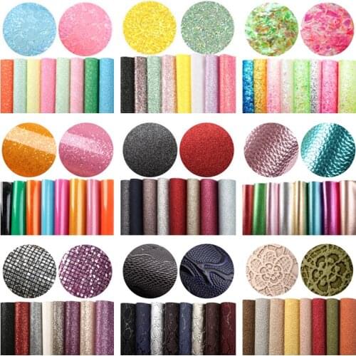 David accessories 8pcs/set 20*33cm Glitter Faux Synthetic Leather Fabric DIY Bow Bag Sewing Material Fabric Sheets,1Yc10224
