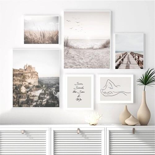 Wheat Beach Sea Landscape Wall Art Poster Women Figure Line Drawing Print Architecture Quotes Canvas Painting Nordic Home Decor