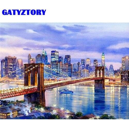 GATYZTORY Framed Painting By Numbers For Adults City Bridge Night Scenery Paints Kits Unique Gift Home Bed Room Art Craft Decor
