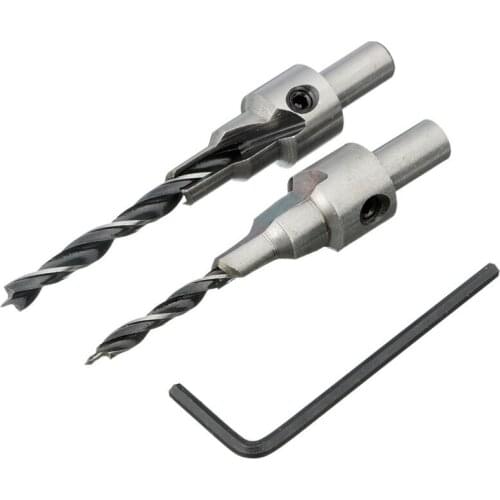 HOEN 2pc Countersink Drilling Pilot Drill Bits Set Reamer Screw Wood Window Hinge Hole Saw Chamfer 4 6 5 7mm steps 8mm Shank