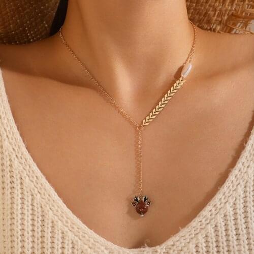 HuaTang Boho Cute Animal Pendant Pearl Necklace for Women Gold Arrow Tassel Clavicle Chain Ladies Party Collares 2020 Jewelry