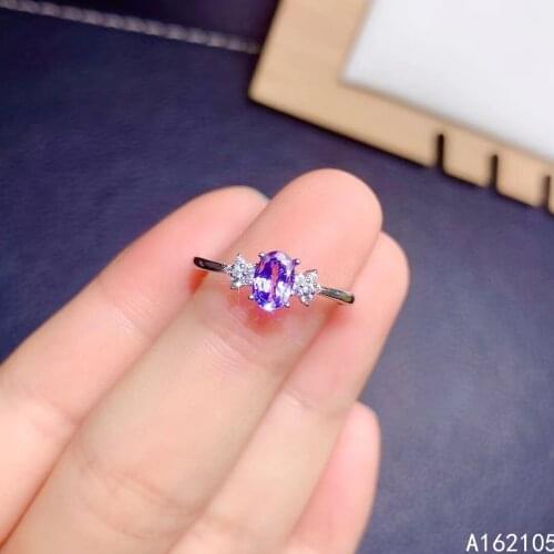 925 Pure Silver Chinese Style Natural Tanzanite Womens Luxury Popular Simple Oval Adjustable Gem Ring Fine Jewelry Support Dete