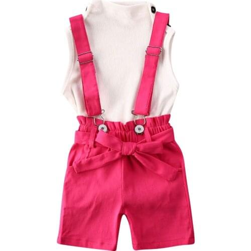 2PCS Toddler Kids Baby Girl Summer Clothes Sets White T-shirt Tops+Shorts Overalls Pants Outfits Set