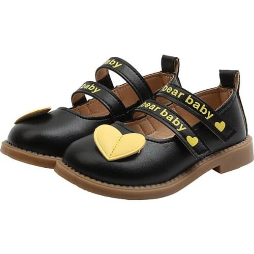 Girls Leather Shoes Toddlers Little Black Party Shoes For Girls Heart Kids Flats Kindergarten Shoes For Wedding Party 2021 Sweet