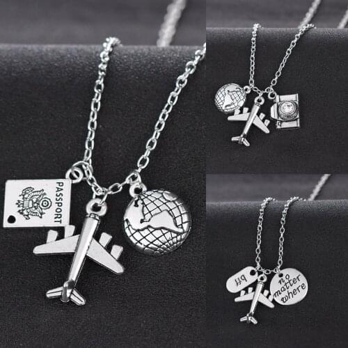 Best Friends Wanderlust Travelers Necklaces Gift Globe Earth Aircraft Plane Passport Pendant Traveling The World Necklace Collar