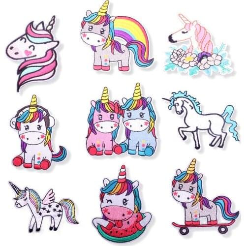 Cartoon Unicorn Embroidery Patches Iron-On Transfers For Clothing DIY T-Shirt/Backpack Sticker Fashion Animal Embroidery Sticker