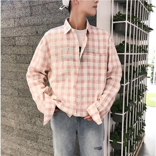2021 Autumn New Mens Casual Long Sleeve Shirt Loose Cotton Plaid Shirt Male