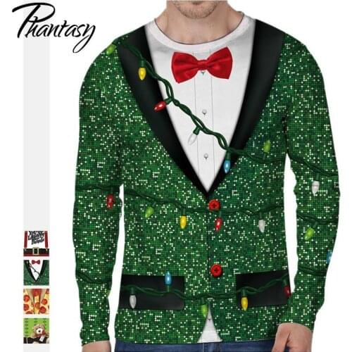 Phantasy Mens Sweatshirt Hoodies Suit Print Jacket Fashion Christmas Party Outwear Long Sleeve Top New Year Long Shirt Gift