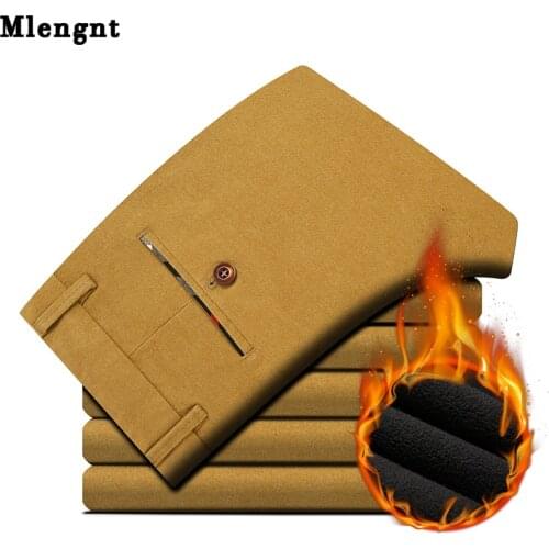 Male Cotton Fleece Suit Pants Leisure Winter Autumn 2019 Men Casual Long Straight Stretch Streetwear Classic Warm Thick Trousers