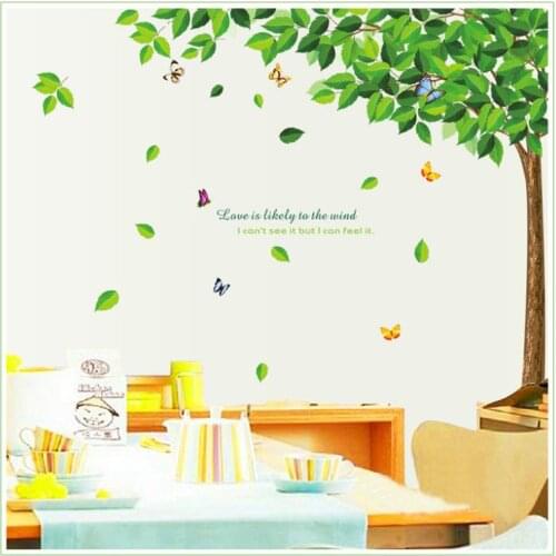 Wall Sticker Green Leave Tree Butterfly Decor Removable Vinyl Wall Decals