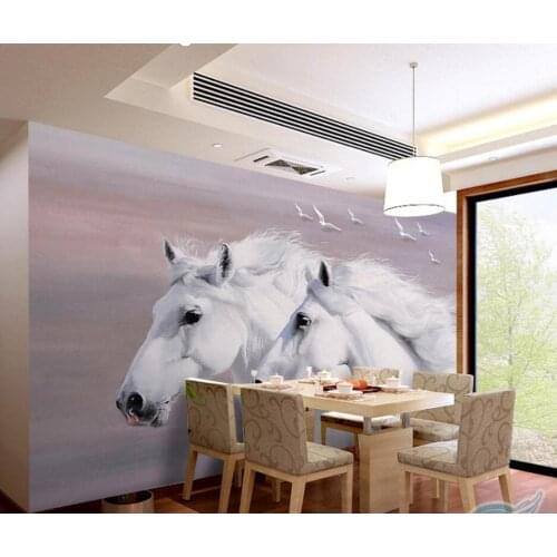 Bacal Custom wallpaper 3d stereo photo mural European hand-painted white couple white horses background wall painting mural