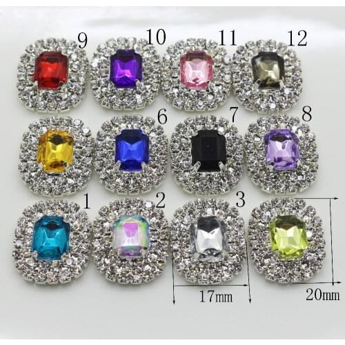 New 17*20mm Rectangle Double Row Shiny Rhinestone Button Metal Baby Button Wedding Inviations Hair Flower Center Decoration