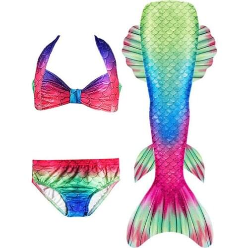 NEW! Kids Mermaid Tails Swimwear Summer Dress Swimmable Suit Mermaid Tails Cosplay Costume 3PCS (Bra+Shorts+Tail)without Monofin