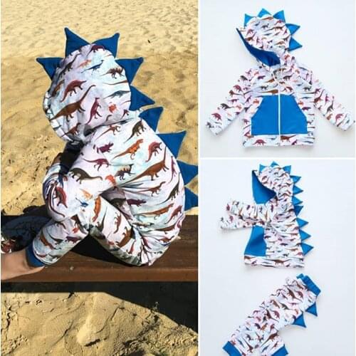 Infant Kids Baby Girls Boys 2Pcs Dinosaur Clothes Set Long Sleeve Hoodie Jacket Tops Pants Spring Autumn Outfits 1-6Years