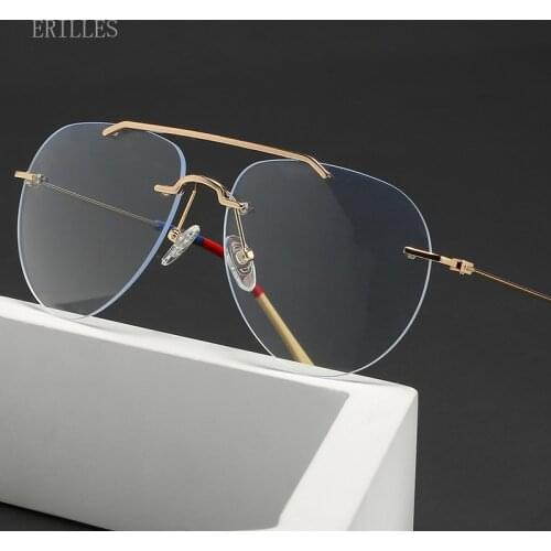 Fashion Big Glasses Frame Male Vintage Flat Mirror Anti Blue Light Computer Eyelasses Men Metal Double Nose Glasses Frames Women