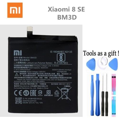 Xiao mi 100% Orginal BM3D 3020mAh Battery For Xiaomi Mi 8 SE Mi8 SE Mi8SE BM3D High Quality Phone Replacement Batteries +Tools