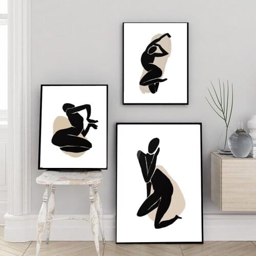 Lady Silhouette Poster,Boho Canvas Painting,Unique Pastel Beige,Wall Art Picture, Bedroom, Lounge,Modern Minimalist Home Decor