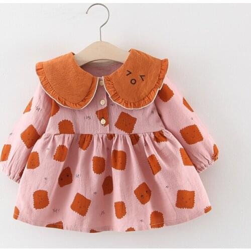 Baby Girl Dress Kids Large Lapel Stitching Pattern Dress Birthday Party Dress Toddler Spring Autumn Class Clothing 0 1 2 3 Years