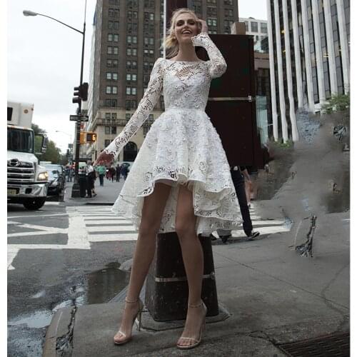 Verngo Lace Appliques Wedding Dress Boho Long Sleeves Bride Dresses Short Wedding Gowns Vestido De Novia