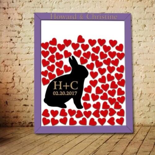 Red Heart Drop Top Drop Box Weeding Guest Book Sign In Book with Rabbit Custom Name and Date Personalized Guestbook Decoration