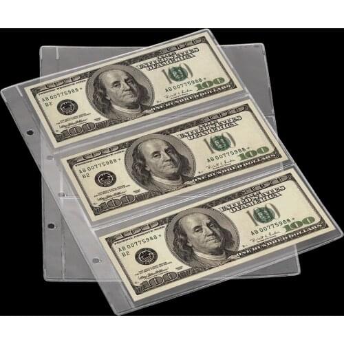 PVC for Collector Loose Leaf Sheet Transparent Banknotes Holder Paper Money Protective Bag 3-Slot Paper Money Collection Album