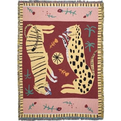 Pink Leopard Hippie Tassel Blanket Furniture Piano Cover Outdoor Garden Bench Covering Quilt