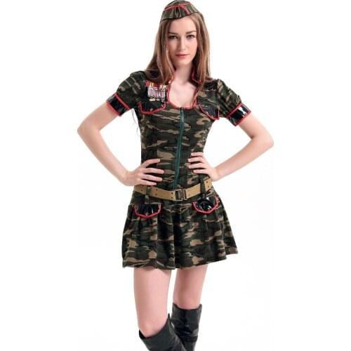 Sexy Adult Women Army Uniform Costume Halloween Sexy Party Costumes Soldier Women Dress Camouflage Color