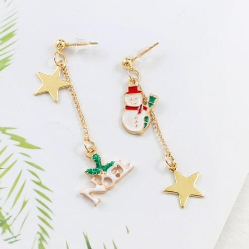 Halloween Snowman Earrings Snowman Pentagon Christmas Tree NOEL Golden Drop Earrings Lady Christmas Gift