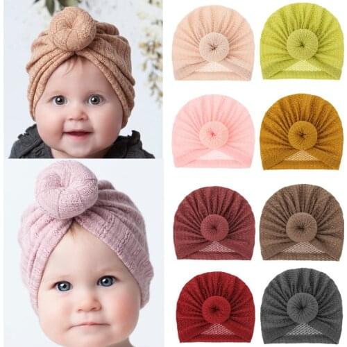 2021 Baby Accessories For Newborn Toddler Kids Baby Girl Boy Turban Waffle Beanie Hat Winter Cap Knot Solid Soft Hospital Caps