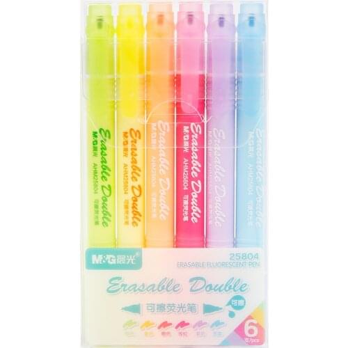 M & G Erasable Double Side Highlighters Highlight Pen Fluorescent Pen 6 Colors Set