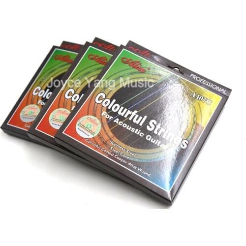 3 Sets of Alice A407C Colourful Coated Copper Alloy Wound Acoustic Guitar Strings 1st-6th Strings Free Shipping