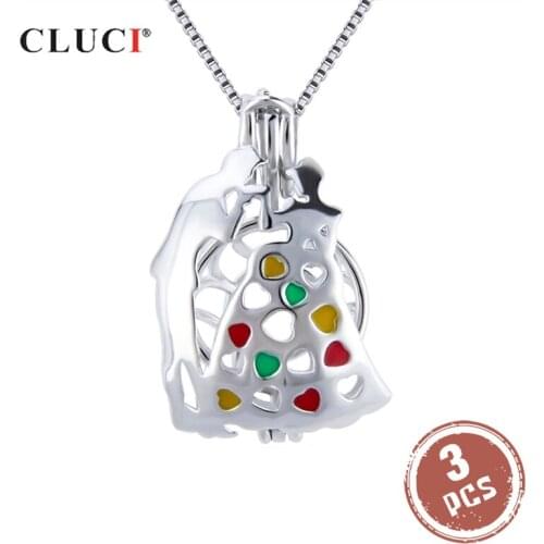 CLUCI 3pcs 925 Sterling Silver Wedding Charms Pendant Silver 925 Pendant for Women Valentine Day Gift Jewelry SC363SB
