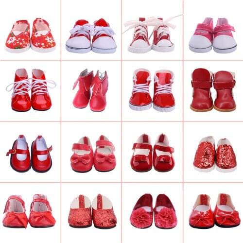Doll Shoes Red PU,Casual,Dancing Shoes Fit 18 Inch Girl/Boy &43cm Reborn Baby Doll Clothes Accessories,Girls Toys Play DIY Gift