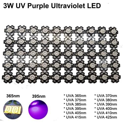 3W UV Purple LED Ultraviolet Bulbs Lamp Chips 365nm 375nm 380nm 385nm 395nm 405nm 410nm 420nm with 20mm PCB Aluminum substrate