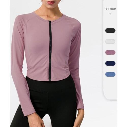 Ladies Yoga Zipper Long Sleeve Sports Running Training Workout Clothes Quick-drying Stretch Tight Long Sleeve Top 02517