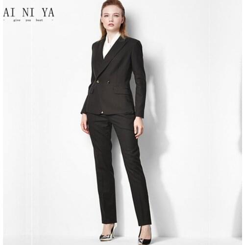 Ladies Elegant Pant Suits OL Formal Work Wear Long Sleeve Blazer With Trousers Black Female Office Uniform Business Suits