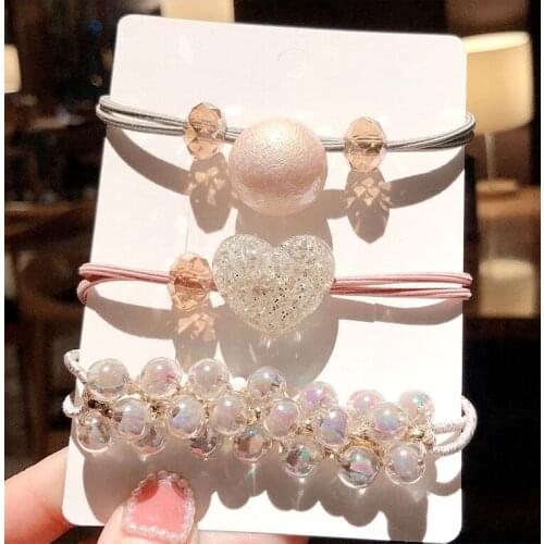 Womens Korean-Style Cute Hair Rope Bracelet Dual-Use Headwear Korean Girls Pearl Hair Accessories Hair Band Hair Ring