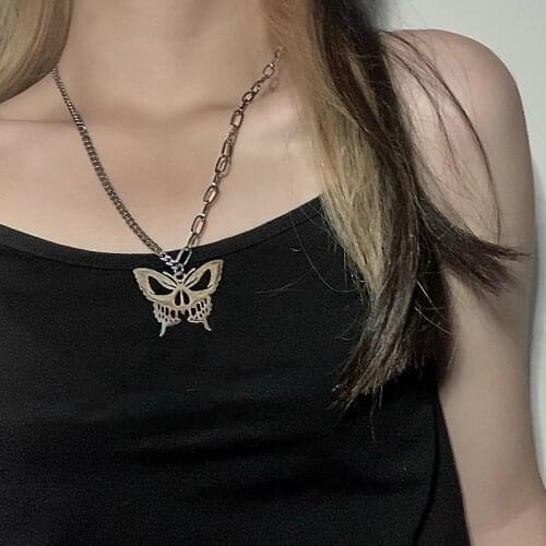 Punk Butterfly Necklace For Women Pendant Hollow Asymmetry Choker Creative Mask Hip Hop Jewelry 2021 New Fashion New Trendy