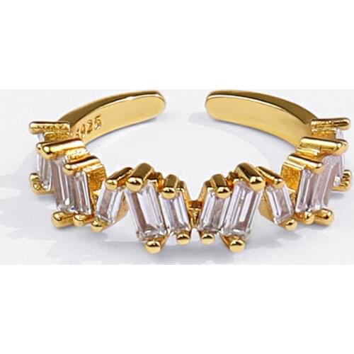 925 Sterling Silver Zircon Stone Ring for Women Luxury Gold Baguette Statement Wedding Rings New