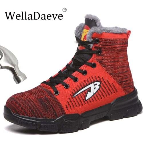 Winter Warm Men With Velvet Safety Shoes Shoes High Top Steel Toe Work Boots For Men Anti-smashing Outdoor Construction Sneakers