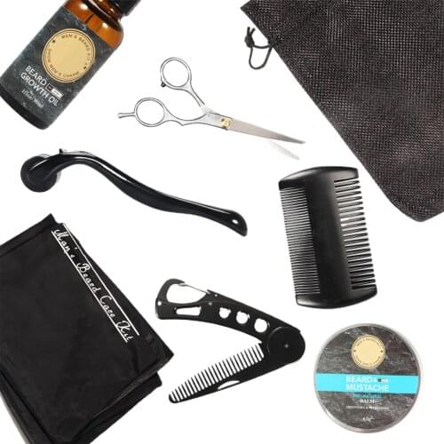 0.3mm Microneedle Roller Scissors Comb Apron Cloth Men Beard Care Cleaning Set