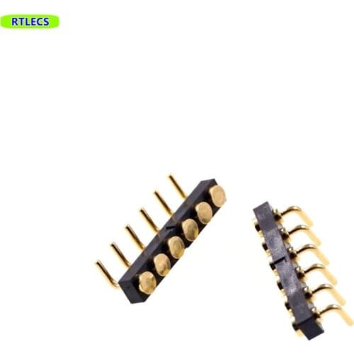 5 pcs Female Pogo Pins 6 Pin 2.54 mm Pitch 6 Position 4.0 mm Height Right Angle 90 Degree Contact Pad Through Hole Edge Mount