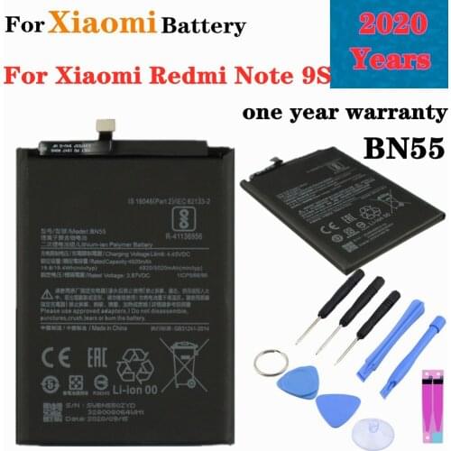 100% Capacity For Xiaomi Phone Battery for Redmi Note 9S Battery 4920mAh BN55 Replacement Batteries With Tools