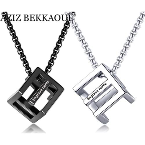 AZIZ BEKKAOUI Style DIY Letter Custom Engraved Name Couple Stainless Steel Necklaces Unique Square Jewelry Special Lover Gifts